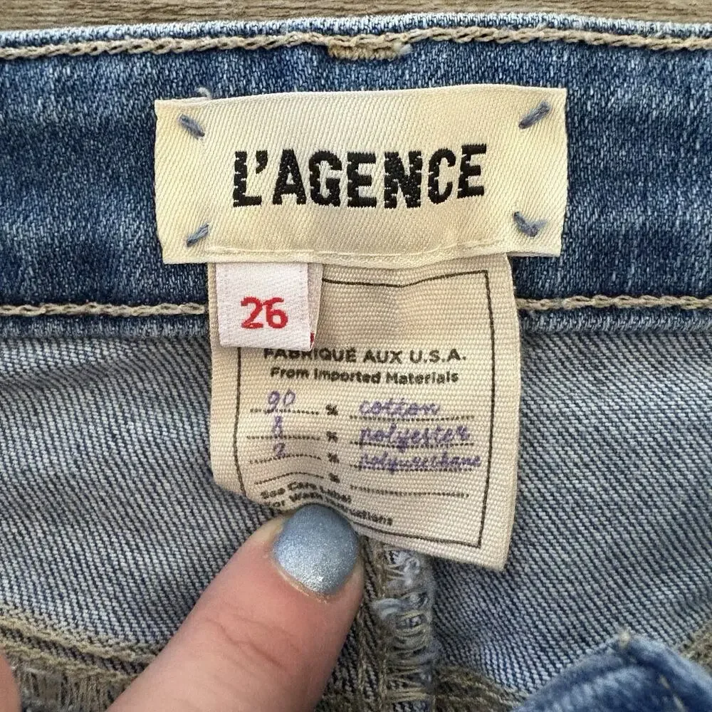 L'Agence Jeans | 26x26 | Margot High Rise Skinny Blue Distressed Stretch‎ Denim